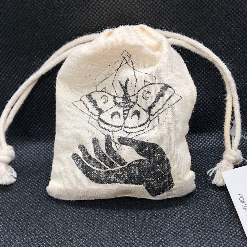 Little Pull String Bag with Moth Design